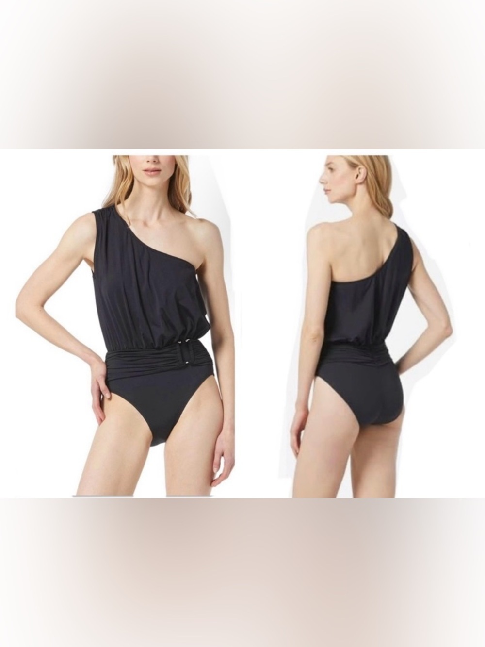 MICHAEL Michael Kors Logo U-Bar One Shoulder One Piece Swimsuit Size 8